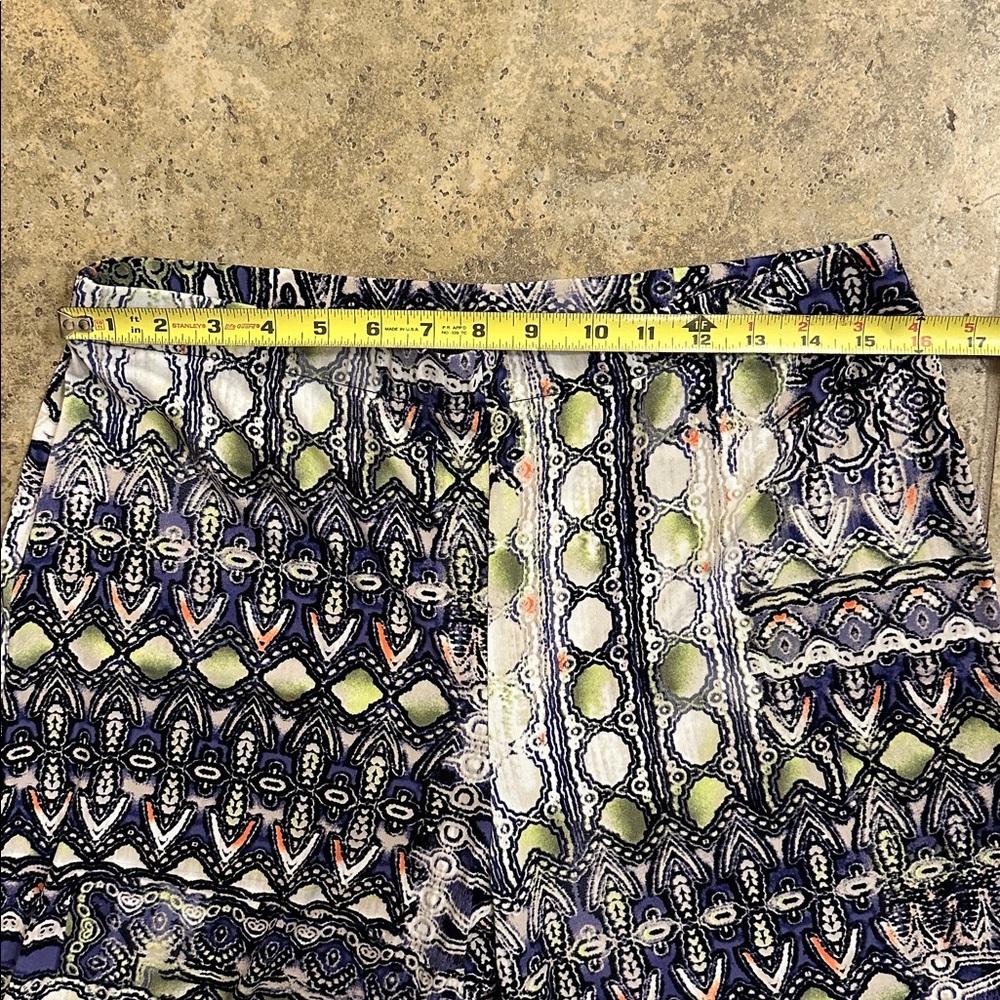 Chico's Size 1 Boho Palazzo Mosaic Printed Wide-Leg Pants Purple Navy Lime - Picture 4 of 9